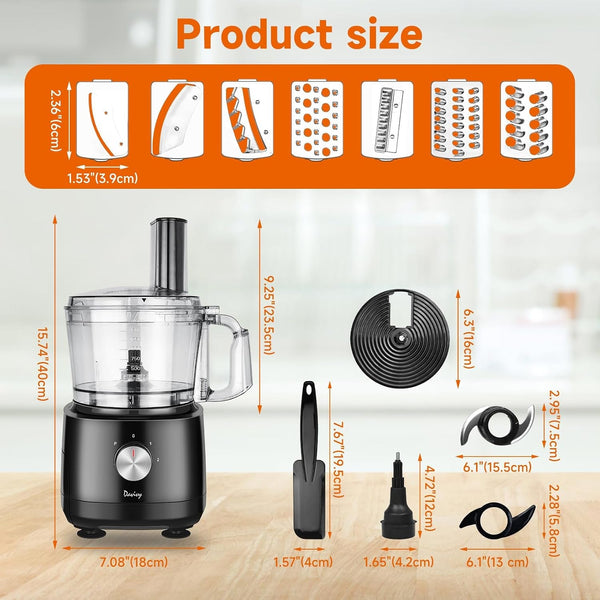 7-Cup Food Processor with Storage Drawer, 9-Blade for Home Meal Prep | Cheese Grate, Wavy Slicer Meat Chopper, Dough Kneading, Veggie Salad Shred, French Fries for Party, Healthy Snacks, Baby Food2