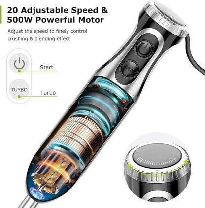 Immersion Blender with Food Processor, 20 Speeds & Turbo Mode | 4-In-1 Emulsion Hand Blender, Egg Whisk, 24 Oz Beaker & Chopper Bowl, Portable Hand Mixer for Smoothie, Soup, Baby Food2