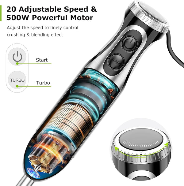 Immersion Blender with Food Processor, 20 Speeds & Turbo Mode | 4-In-1 Emulsion Hand Blender, Egg Whisk, 24 Oz Beaker & Chopper Bowl, Portable Hand Mixer for Smoothie, Soup, Baby Food2
