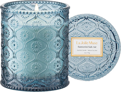 Santorini Salt Air Scented Candles for Home, Soy Wax 40 Hrs1