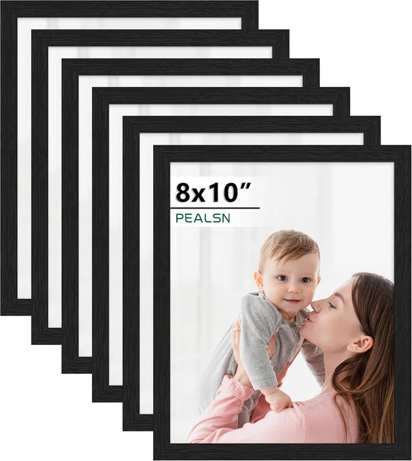 8X10 Picture Frame Set of 6, Wall or Tabletop, Black Woodgrain1