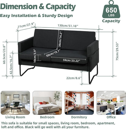 51" Small Black Loveseat Sofa with USB Ports, Mini Couch for Living Room2