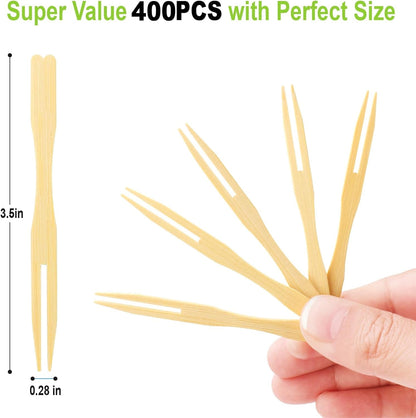 400PCS Bamboo Appetizer Forks, Fancy Toothpicks for Appetizers - 3.5 Inch | Mini Bamboo Forks for Charcuterie Boards Accessories, Disposable Wooden Cocktail Fork, Small Fruit Food Picks, Party Supplies7