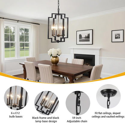 Small Black and Nickel Chandelier- 6 Lights Geometric Pendant Lighting3