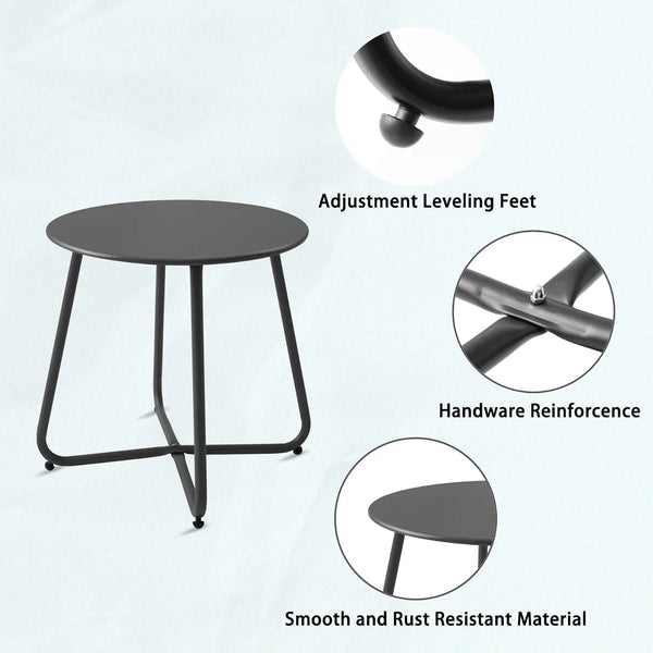 Patio Small Side Table Waterproof round Metal Steel Weather Resistant Portable Outdoor and Indoor End Table for Garden Balcony Yard, Black4