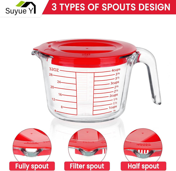 Measuring Cup 4 Cup/1000Ml Glass Liquid Measuring Cups with Lids4