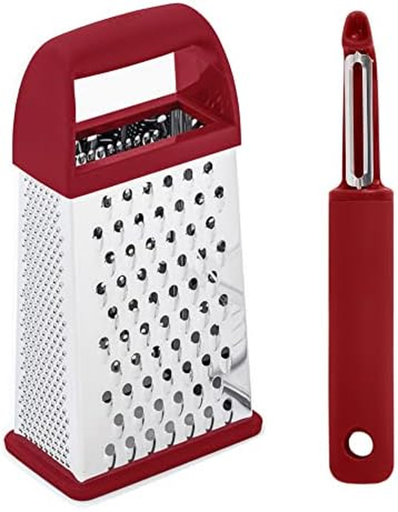 gorilla-grip-box-grater-and-vegetable-peeler-box-grater-has-built-in-container-peeler-is-dishwasher-safe-both-in-red-color-2-item-bundle