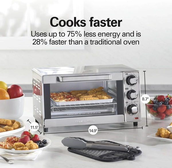 Countertop Toaster Oven & Pizza Maker Large 4-Slice Capacity, Stainless Steel (31401) | Bake, Broil, Toast | 30 Minute Timer | Automatic Shut off | 150 to 450ºf Adjustable Temp | Stainless Steel | 31401J7