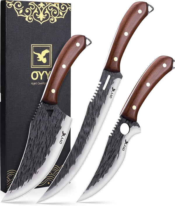 3PCS Forged BBQ Butcher Knife Set, Breaking & Carving Chef Boning Knives1