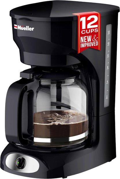 Mueller 12-Cup Drip Coffee Maker | Borosilicate Carafe, Auto-Off, Reusable Filter, Anti-Drip, Keep-Warm Function1