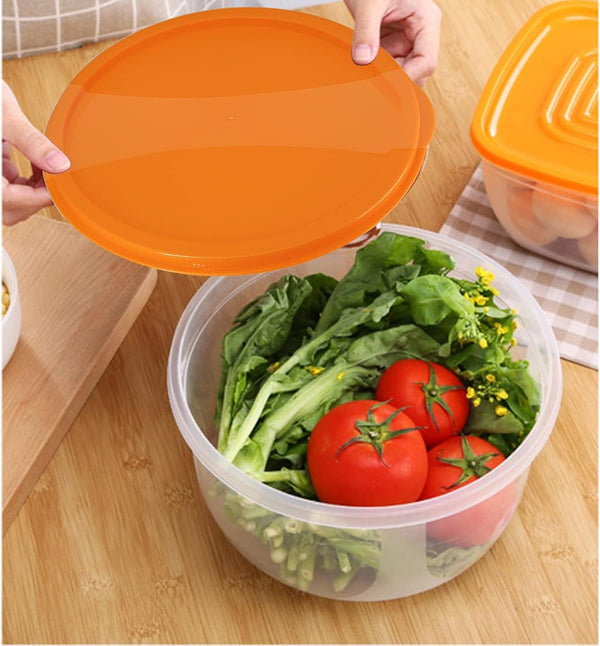 7Pcs round Mixing Bowl Set Salad Bowl with Airtight Lids Plastic Nesting Mixing Bowl Set for Packing and Serving Christmas Salads Candies Cookies, Microwave Safe4