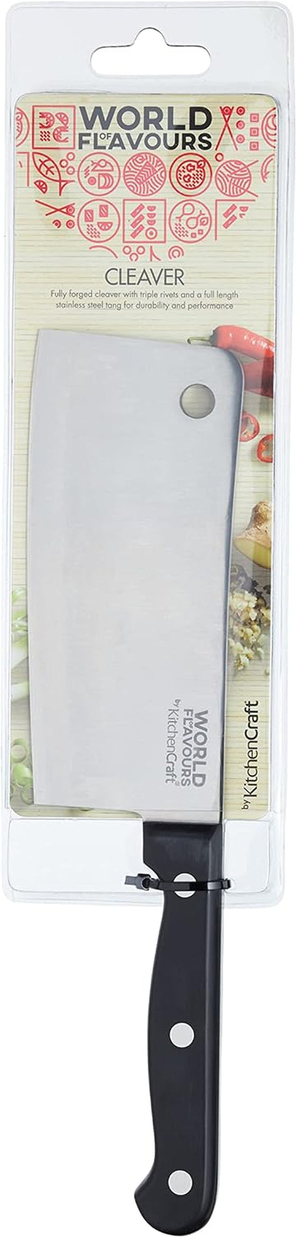 World of Flavours Chinese Meat Cleaver Knife, Fully Forged Stainless Steel, Chinese Chef'S Knife 14 Cm (5.5"), Silver/Black2