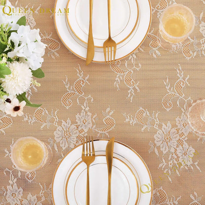 Ivory Lace Tablecloth 60X120 Inch Wedding Rectangular Table Cloth Overlay5