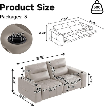 Power Reclining Loveseat Zero Gravity Genuine Leather Sofa with USB Port2