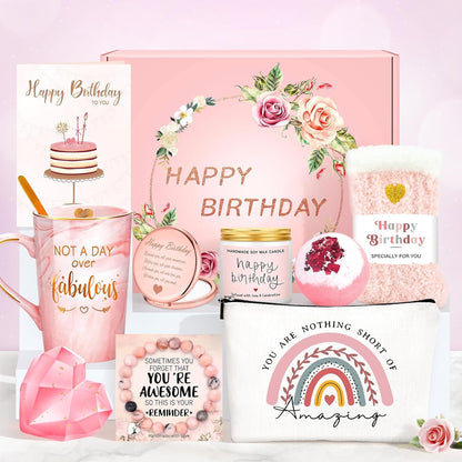 Birthday Gifts for Women Happy Birthday Gift Baskets for Women Unique Not a Day over Fabulous Mug Gift Ideas Pink Gifts Box Set Presents for Her Friends Mom Sister Wife Coworkers Daughter Aunt Mom1