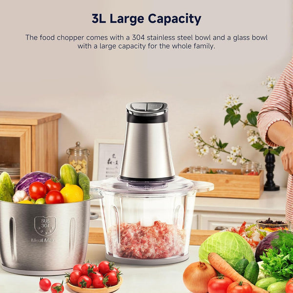 3L Dual Bowl Food Processor 2 Blades 2-Speed Digital Display Quiet | 220V EU Plug, 3L Capacity, 36-45Db Ultra-Quiet, Dishwasher-Safe, Stainless Steel Blades, Digital Display, Multi-Functional9