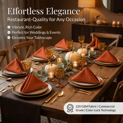 17"X17" Polyester Cloth Napkins, Set of 6 (Burnt Orange) | Easy-Care, No-Iron Finish, Superior Color Retention, Machine Washable6