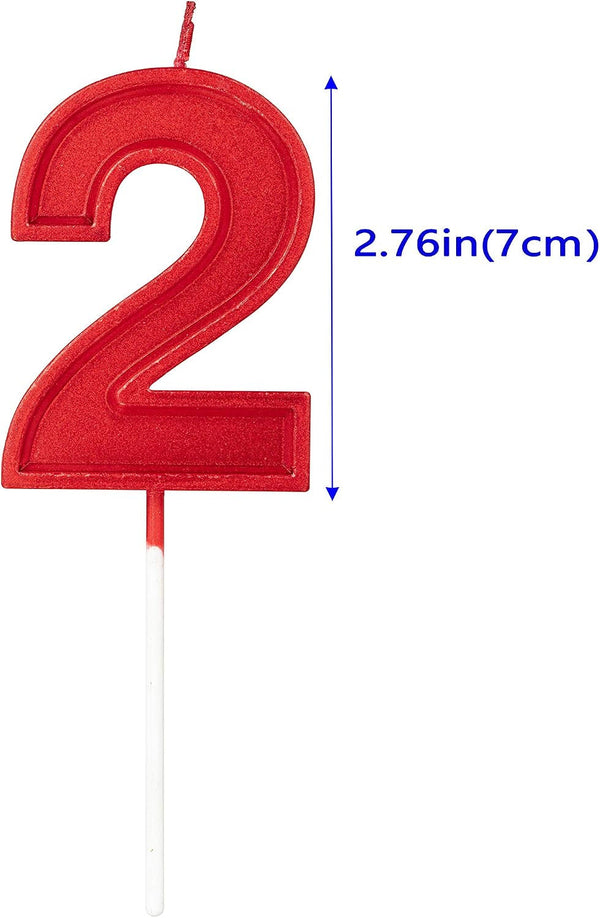 2.76In Birthday Candles Glitter Cake Red Number 2 Candles Topper Decoration for Wedding Anniversary,Party Celebration (RED Number 2)2