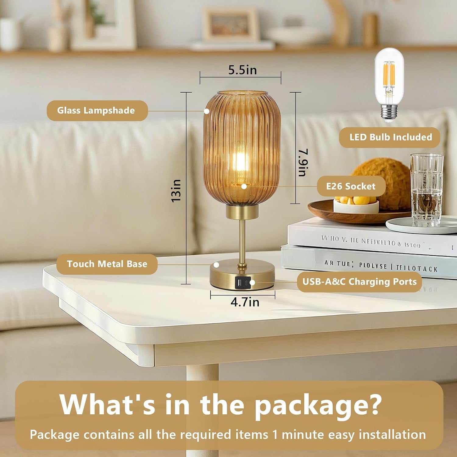 vintage-gold-touch-table-lamp-small-desk-lamp-with-amber-glass-shade-bulb-charging-port-mid-century-modern-bedside-lamp-3-way-dimmable-nightstand-lamp-for-bedroom-living-room-home-office