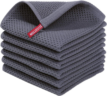 100% Cotton Waffle Weave Kitchen Dish Cloths 6-Pack, Dark Grey | 12 X 12 Inches, Ultra Soft Absorbent Dish Towels, Quick Drying Dish Rags with Hanging Loop1