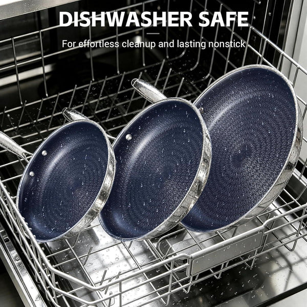 3 Pcs Non Stick Frying Pans Set, 8", 10", 12" Stainless Steel Pans | Skillet and Frying Pans Nonstick, Stay Cool Handle, PFOA/PFAS/PTFE Free, Dishwasher & Oven Safe, Induction Compatible, Blue7