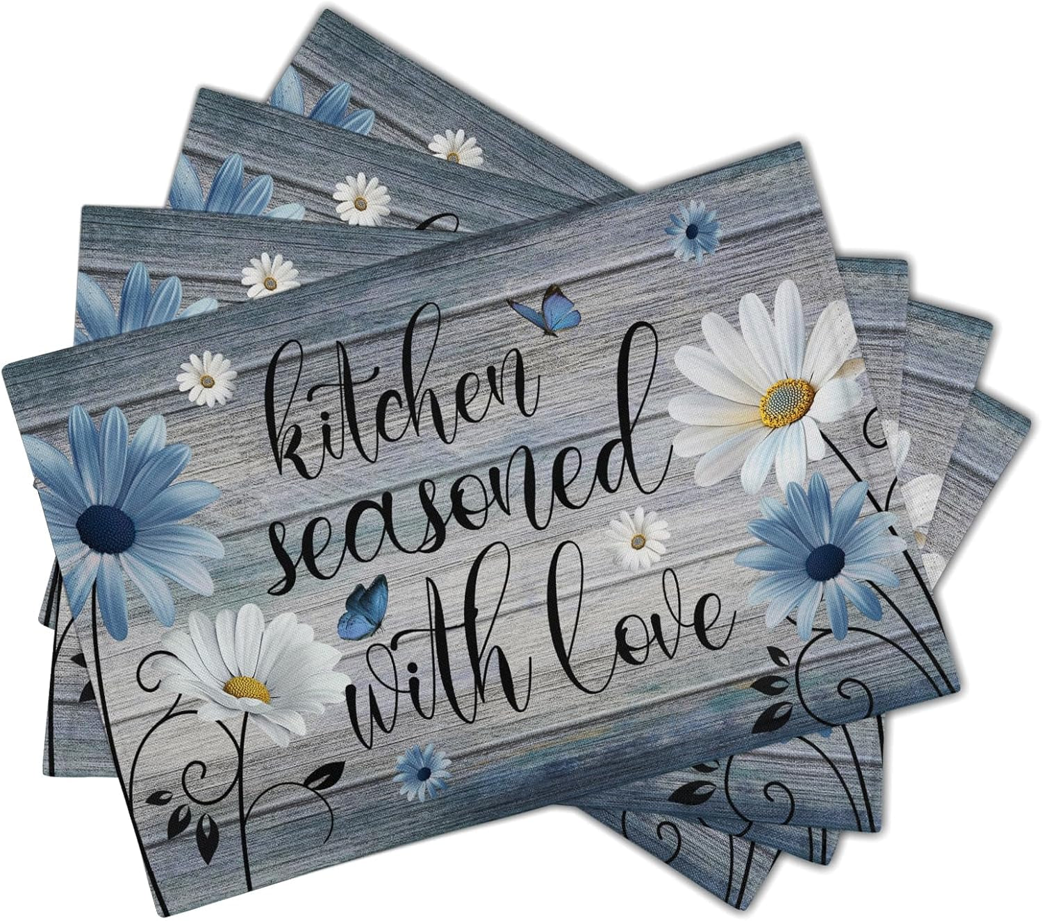 rustic-farmhouse-quote-placemat-set-of-4-12x18-inch-daisy-flowers-kitchen-seasoned-with-love-grey-linen-washable-table-mats-for-home-party-indoor-kitchen-dining-decoration