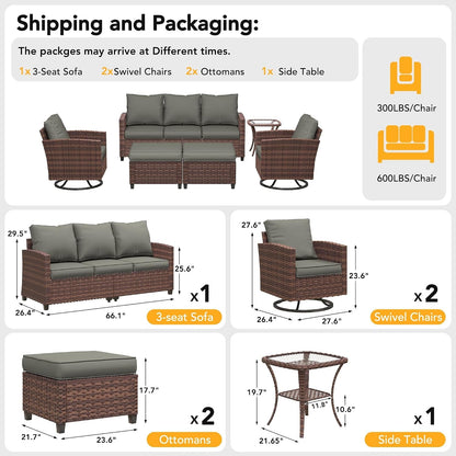 6 Piece Patio Furniture Set with Swivel Chairs,Patio Set,Dark Grey2