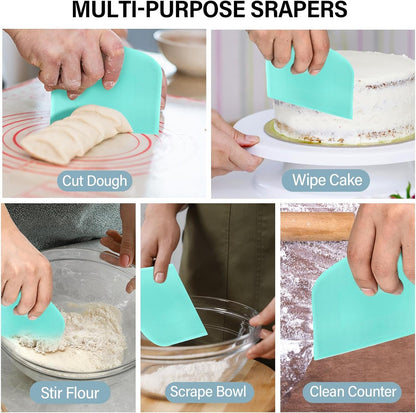 Bench Scraper, Premium Stainless Steel Dough Scraper with 2 PCS Flexible Bowl Scraper, Dough Cutter with Measuring Scale, Versatile Kitchen Scraper Set for Pastry Bread Pizza Cake3