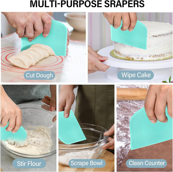 Bench Scraper, Premium Stainless Steel Dough Scraper with 2 PCS Flexible Bowl Scraper, Dough Cutter with Measuring Scale, Versatile Kitchen Scraper Set for Pastry Bread Pizza Cake3