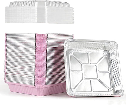 (40 Pack) 8X8 Square Aluminum Baking Cake Pans with Clear Lids - Pink Foil Pans with Lids - Disposable Food Containers Great for Cooking, Heating, Storing, Prepping Food1