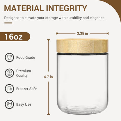 4-Pack 16Oz Glass Jars with Airtight Lids, Overnight Oats Containers with Bamboo Lids, Wide Mouth Mason Salad Jars, Glass Food Storage Containers for Snacks Yogurt Spice Sugar2