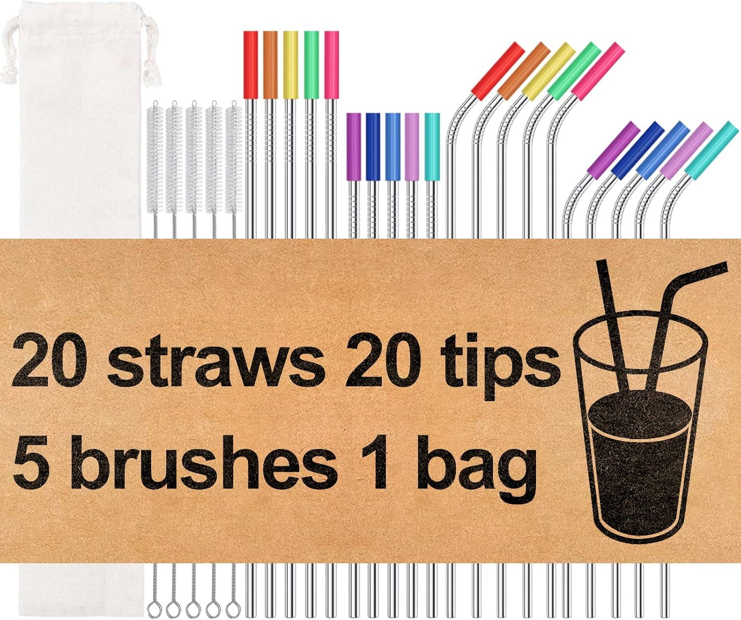 20-pack-reusable-stainless-steel-metal-straws-10-5-8-5-reusable-drinking-straws-with-20-silicone-tips-5-straw-brushes-1-travel-case-eco-friendly-extra-long-metal-straw-fit-for-20-24-30-oz-tumbler