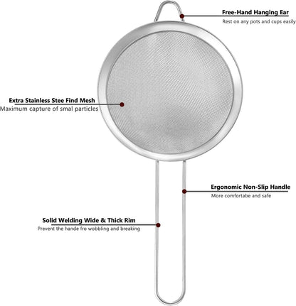 Fine Mesh Strainers for Kitchen,  Stainless Steel Metal Hand Small Mini Sieve Strainer, Cocktail Strainer Tea Coffee Juice Strainer，Food Strainer with Handlle (3.35Inch, Silver)3