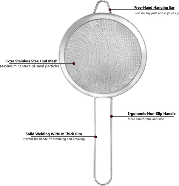 Fine Mesh Strainers for Kitchen,  Stainless Steel Metal Hand Small Mini Sieve Strainer, Cocktail Strainer Tea Coffee Juice Strainer，Food Strainer with Handlle (3.35Inch, Silver)3