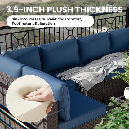 13 Pieces Outdoor Patio Furniture Set,Outdoor Sectional Furniture with 43" 55000 BTU Gas Propane Fire Pit Table,Pe Rattan Wicker Patio Conversation Set with 10 Thickened Cushions,Navy Blue2