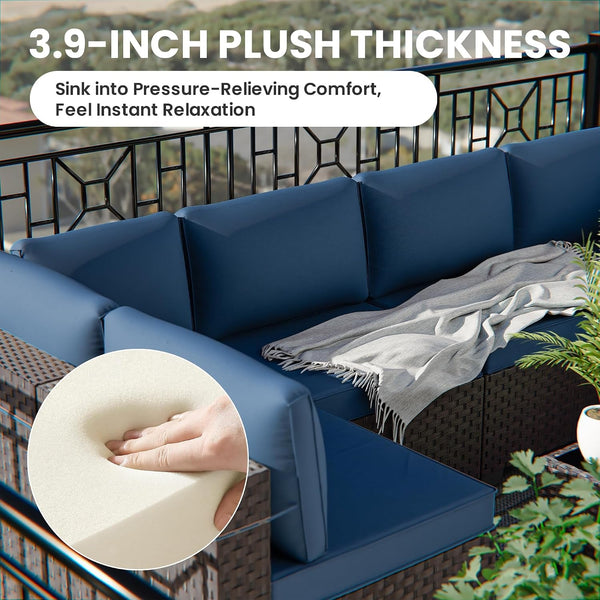 13 Pieces Outdoor Patio Furniture Set,Outdoor Sectional Furniture with 43" 55000 BTU Gas Propane Fire Pit Table,Pe Rattan Wicker Patio Conversation Set with 10 Thickened Cushions,Navy Blue2