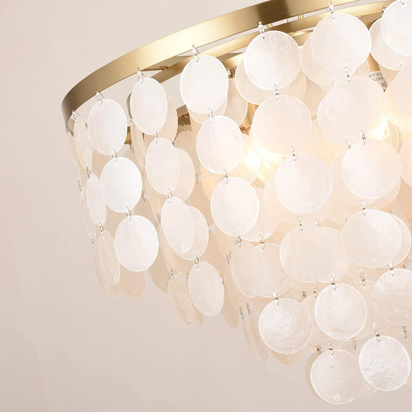 18.2" White Shell Chandeliers, Brushed Brass Finish, Coastal Kitchen Island Light Fixture, 4 Light Modern Pendant Light for Dining Room, Entryway and Bedroom, ETL Listed, AL2608-P47
