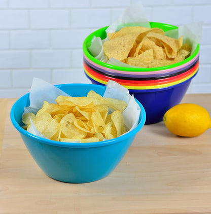 9 Inch 80 Ounce Plastic Mixing and Serving Bowls, Popcorn Bowls, Salad Bowls, Chip and Dip Serving Bowls, Set of 9 (Rainbow Color)3