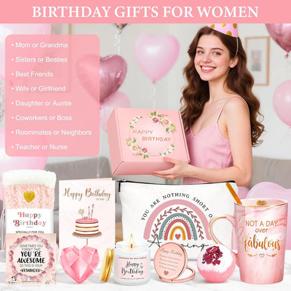 Birthday Gifts for Women Happy Birthday Gift Baskets for Women Unique Not a Day over Fabulous Mug Gift Ideas Pink Gifts Box Set Presents for Her Friends Mom Sister Wife Coworkers Daughter Aunt Mom9