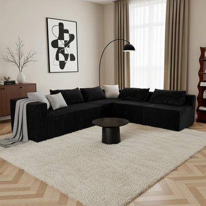 128" U-Shaped Modular Sectional Sofa No Assembly Required, Oversized Cloud Couch with Double Chaise, Corduroy Fabric for Living Room & Apartment, Black8