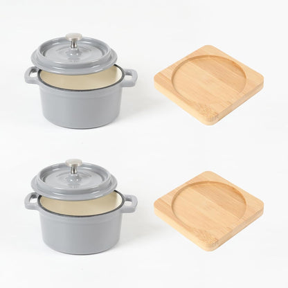 Enameled Cast Iron Mini Dutch Oven Cocotte Saucepan with Lid 270Ml/9.13Oz/1.08Cups Gray Set of 23