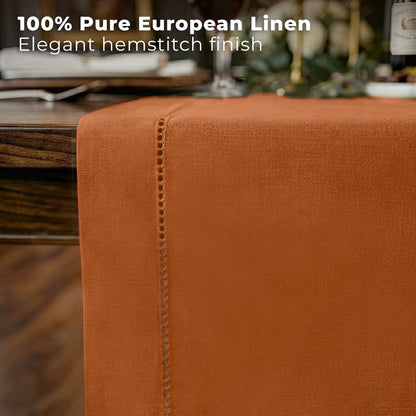 Signature Linen™ by D'Moksha, Rust Table Runner 90 Inches Long, 100% Pure Linen, Hemstitch, 14 X 90 Inch Table Runner for Dresser, Dining- Fall, Weddings, Outdoor Hosting2