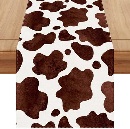 Linen Watercolor Cow Print Table Runner 72 Inches Long Cowhide Tablecloth Farm House Barnyard Animals Western Party Home Kitchen Table Decoration1