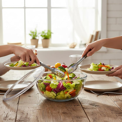 Large Glass Mixing Bowl, 4.7 Quart Large Glass Salad Bowl with Lid (Deep, Wide Design)5