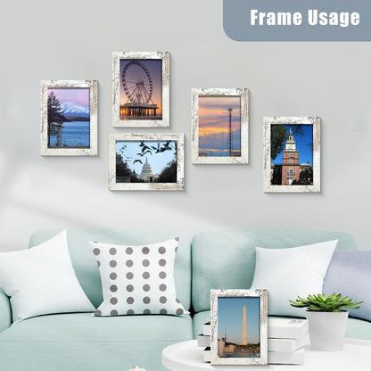 5X7 Picture Frame Engineered Wood Set of 6, Distressed White Wooden Frame 5 X 7 for Wall or Tabletop5