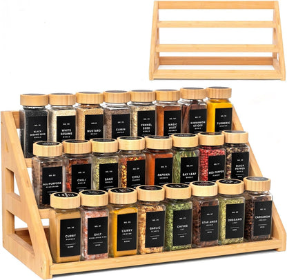 Spice Rack, Spice Organizer -3 Tier Bamboo Spice Racks, Solution for Spice Storage in Kitchens, Countertops，Storage Rooms and Other Places1