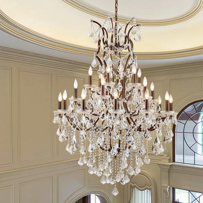24 Lights Large Crystal Chandeliers Maria Theresa Chandelier for High Ceilings Vintage Chandelier Light Fixture Foyer Hallway Entryway Staircase 55.1" H X 39.4" D1