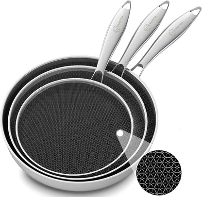 Hybrid 8-10-12 Inch Nonstick Frying Pan Set | PFOA Free | Stainless Steel Skillet | Non-Toxic | Stay-Cool Detachable Handle | Dishwasher and Oven Safe | Induction Ready1