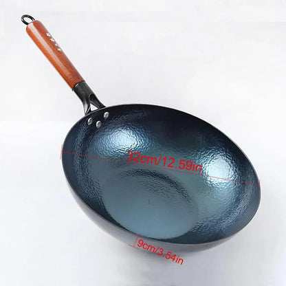 Chinese Handhammered Iron Woks and Stir Fry Pans, Flat Bottom Wok，No Coating Non-Stick, Suitable for All Kinds of Stoves (Diameter 32Cm/12.59In)2