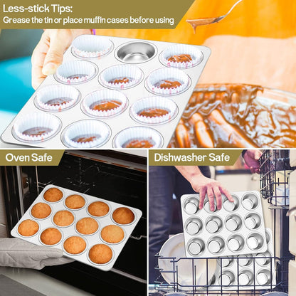 12-Cup Muffin Pan, Stainless Steel Muffin Tin | Metal Cupcake Baking Pan for Oven, Regular Size & Non Toxic, Easy Clean & Dishwasher Safe4